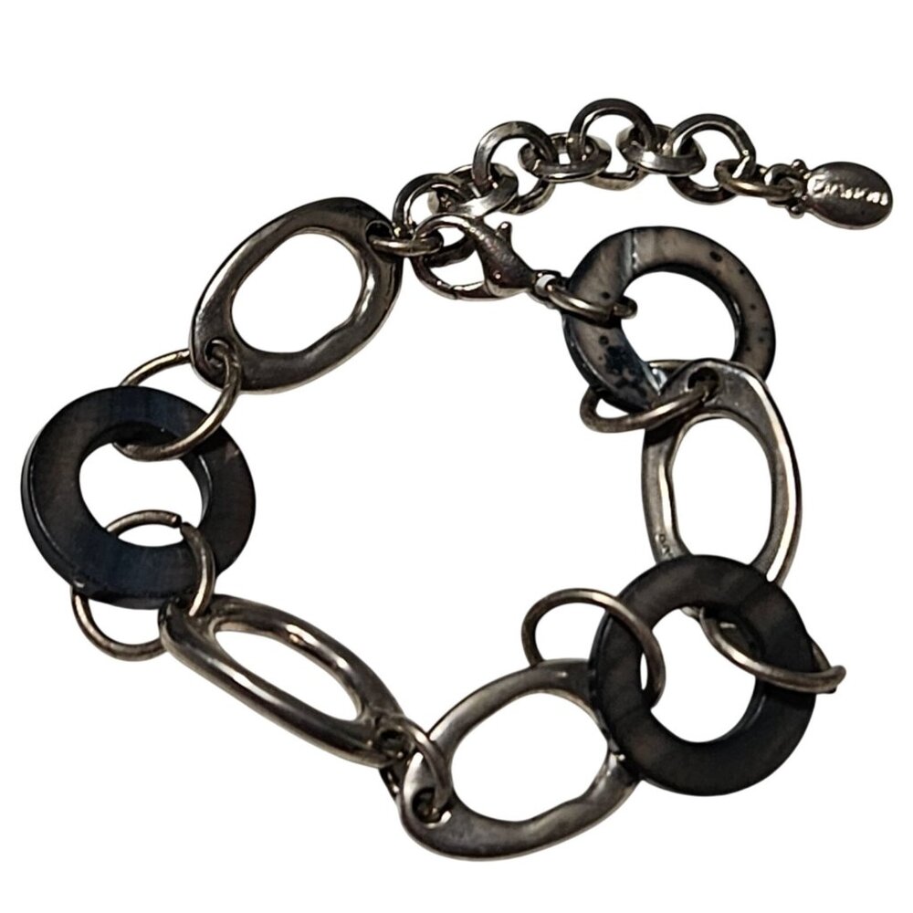 Caron Silver Tone Black Resin Chain Link Bracelet Industrial Fashion Jewelry